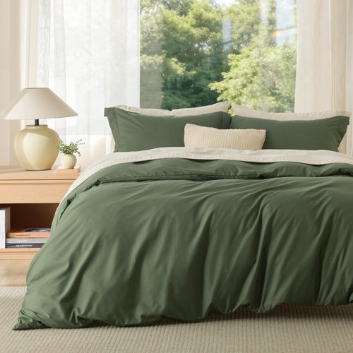 Bedsure Duvet Cover California King Size - Soft Double Brushed Bedding Set for Kids & Adults, Zipper Closure, 3 Pieces, Includes 1 Duvet Cover (104"x98") & 2 Pillow Shams, NO Comforter, Olive Green