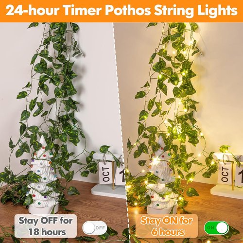 Lakumu Fairy Lights - 33ft 100 LED Rechargeable Pothos String Lights with Timer | Warm White for Bedroom, Garden, Party Decor