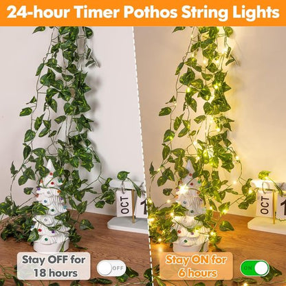 Lakumu Fairy Lights - 33ft 100 LED Rechargeable Pothos String Lights with Timer | Warm White for Bedroom, Garden, Party Decor