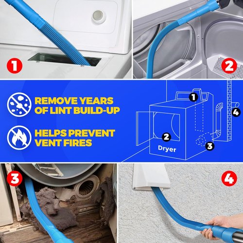 Holikme Dryer Vent Cleaner Kit - Lint Remover Vacuum Attachment Brush & Hose | Blue