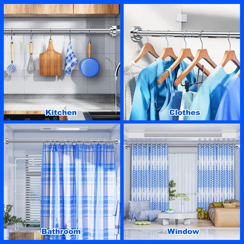 Ausemku Shower Curtain Rod Tension - 26-76 Inch Never Rust Non-Slip Spring Tension Curtain Rod No Drilling Stainless Steel Curtain Rod Use Bathroom Kitchen（Silver）