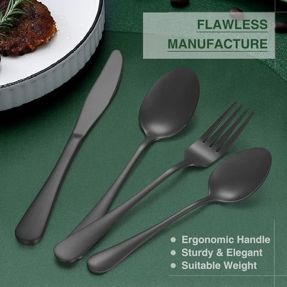 AIVIKI 60-Piece Stainless Steel Flatware Set - Elegant Black Silverware for 12 | Includes Knife, Fork, Spoon & Organizer