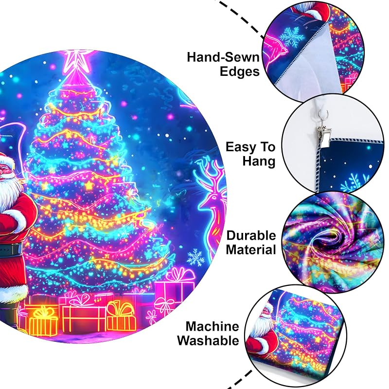 Merry Christmas Blacklight Tapestry – UV Reactive Wall Hanging, 79" x 59" Tree Design