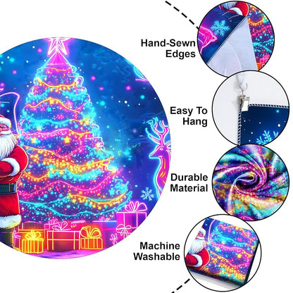 Merry Christmas Blacklight Tapestry – UV Reactive Wall Hanging, 79" x 59" Tree Design