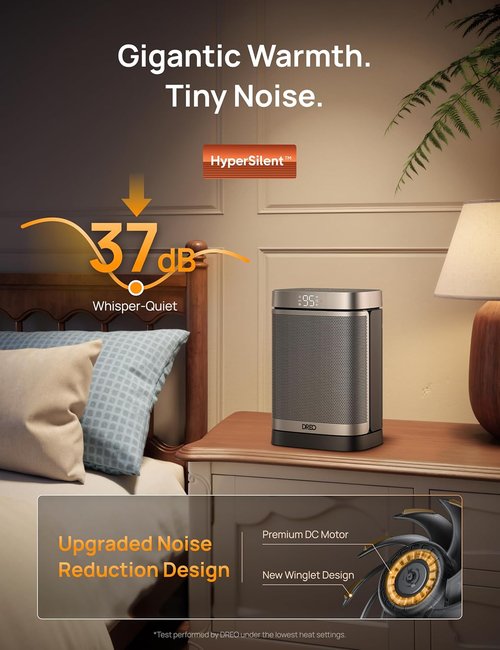 DREO Portable Electric Space Heater - 1500W PTC Ceramic with Remote, 70° Oscillation & 12H Timer