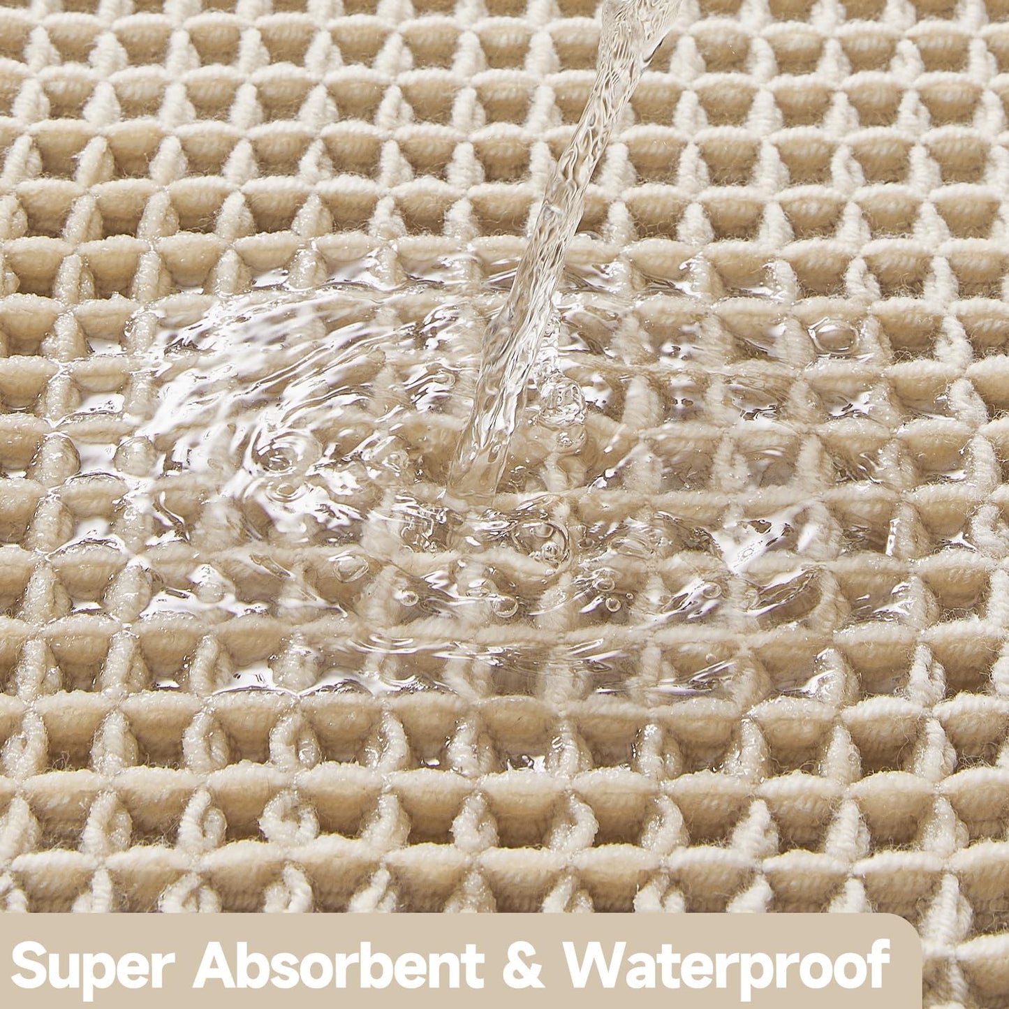TYUU Pale Beige Long Bathroom Rug, Waffle Runner Rug Bathroom Non Slip Washable Super Absorbent Quick Dry Boho Farmhouse Bath Mat, 72''x24'' Pale Beige