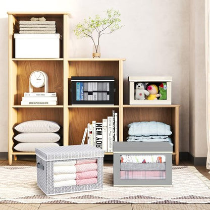 Homsorout Fabric Storage Bins - Collapsible Storage Cubes with Lids & Windows | 4-Pack, Arrow Pattern