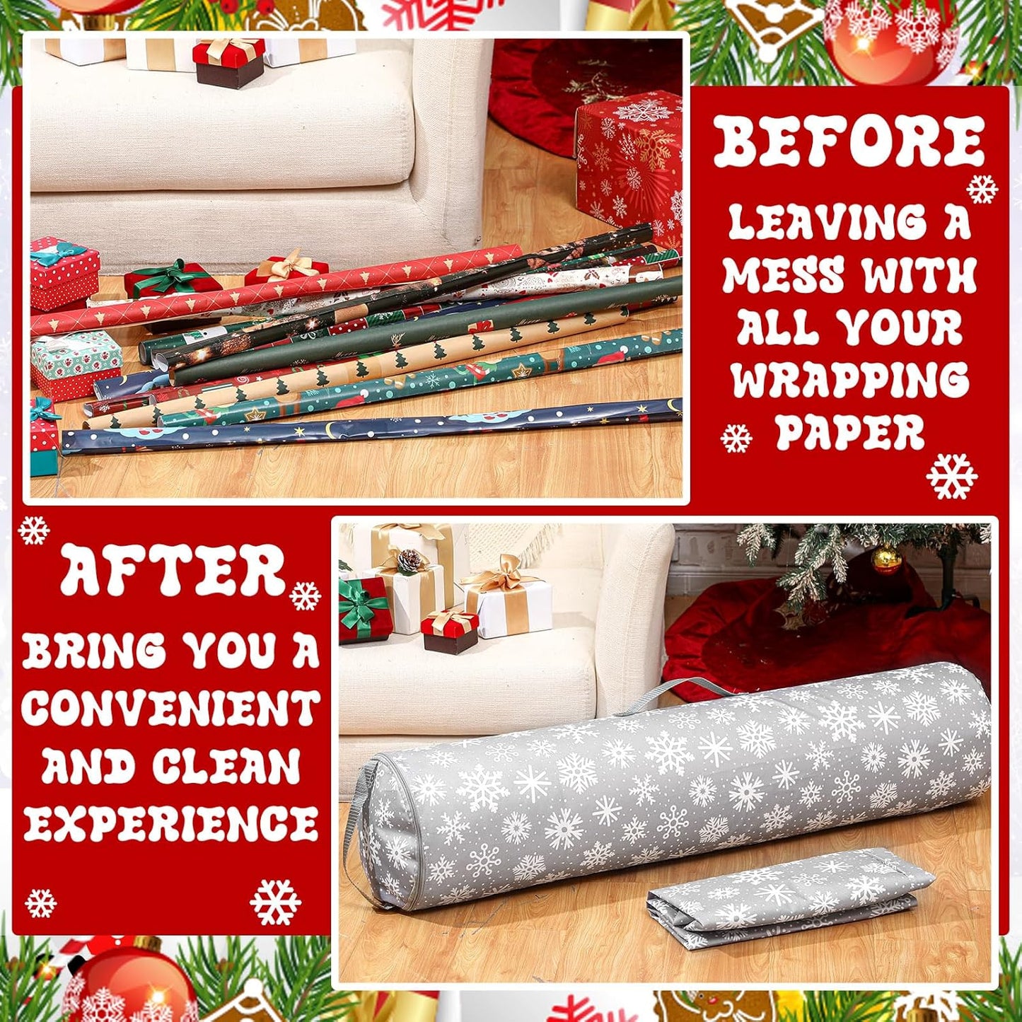 Xuniea Christmas Wrapping Paper Storage Bags - 40-Inch Snowflake Organizer for Crafts & Gifts