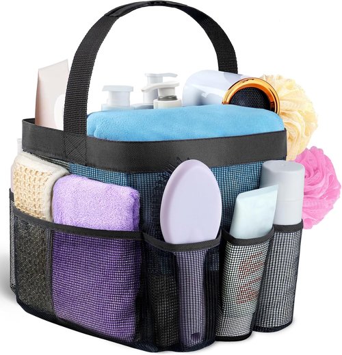Attmu Mesh Shower Caddy - Portable Dorm Room Organizer with 8 Pockets | Quick Dry Bathroom Bag