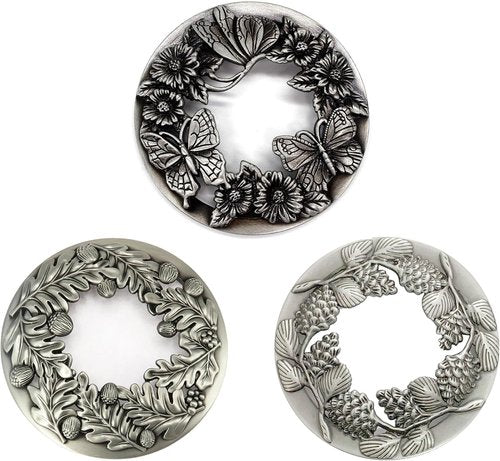 Antique Silver Candle Toppers - Set of 3 Decorative Accessories: Leaves, Pinecones & Butterflies