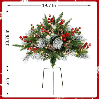 Outdoor Urn Filler Set of 2 Lighted Outdoor Christmas Trees – Battery Powered, 13.78" with 50 LEDs, Timer, Ground Stakes (Variation A)