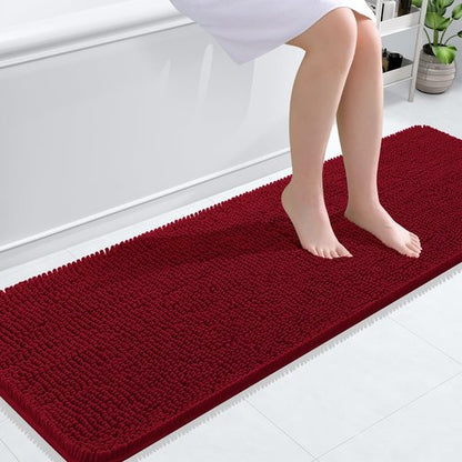 OLANLY Bathroom Rugs 59x20, Extra Soft Absorbent Chenille Bath Rugs, Rubber Backing Quick Dry, Machine Washable Bath Mats for Bathroom Floor, Tub and Shower, Home Decor Accessories, Red