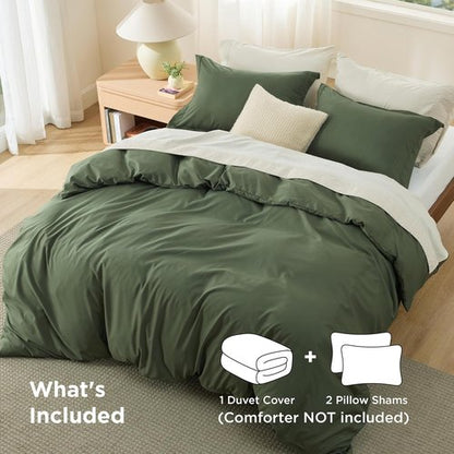 Bedsure Duvet Cover - Soft Double Brushed Queen Bedding Set with Zipper Closure | Olive Green, 3 Pieces