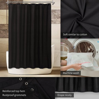 ALYVIA SPRING Stall Fabric Shower Curtain Liner Waterproof - Soft & Lightweight Small Shower Curtain with Magnets for Narrow Stall Size, Machine Washable - 36x72, Black