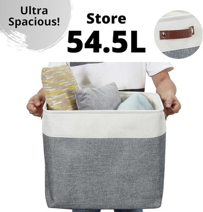 DECOMOMO Extra Large Storage Baskets - 54.5L Fabric Bins for Organizing Linen Closet | Slate Grey & White, 3 Pack