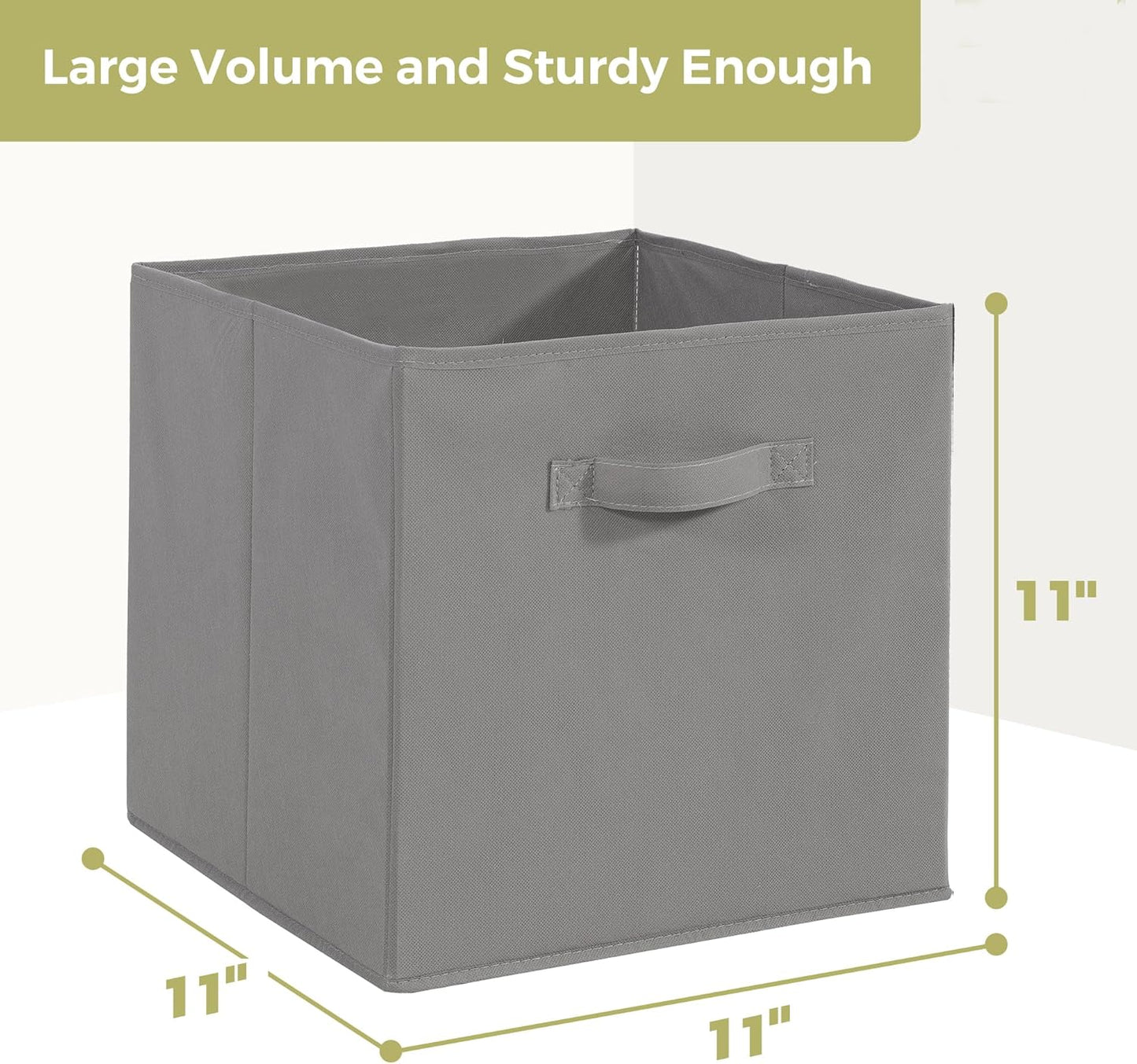 Skiennix Storage Bins - Set of 4 Collapsible Fabric Cubes with Handles - Grey Closet Organizers