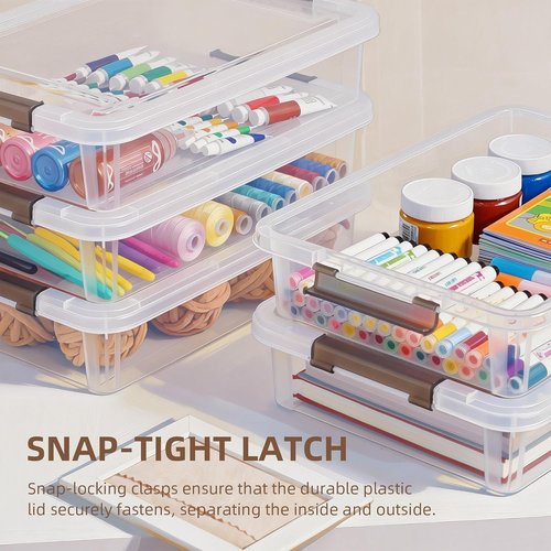 Citylife Plastic Storage Bins - 3 PCS Clear Stackable Containers with Latching Lids for Organizing A4 Paper & Documents
