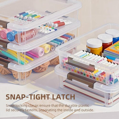 Citylife 3 PCS Plastic Storage Bins - Stackable Clear File Boxes with Latching Lids for A4 Paper & Documents