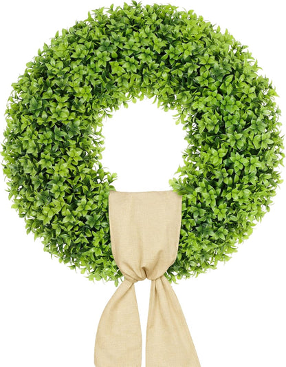 Vlorart 23-Inch Large Boxwood Door Wreath - All-Season Artificial Greenery with Sash & Bow | Perfect for Indoor & Outdoor Decor