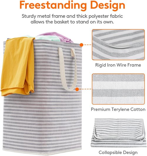 Lifewit Collapsible Laundry Basket - 80L Waterproof Hamper with Reinforced Handles | Grey