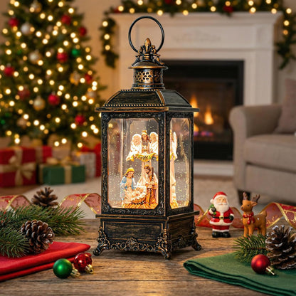 VISFLAIR Christmas Snow Globe - Lighted Angel & Nativity Scene | Musical Water Lantern, Battery or USB Powered Holiday Decor
