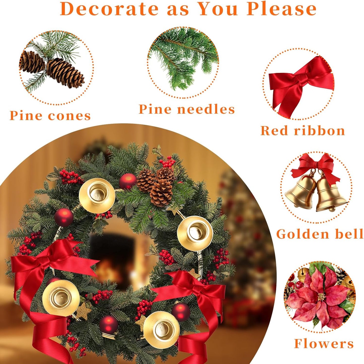 Advent Wreath Candle Holder - Elegant Gold Design for Tapered Candles | Perfect for Christmas Decor