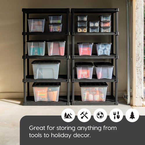 IRIS USA 13 Qt Stackable Storage Bins with Lids - BPA-Free, Durable & Nestable | Clear/Black, 4 Pack