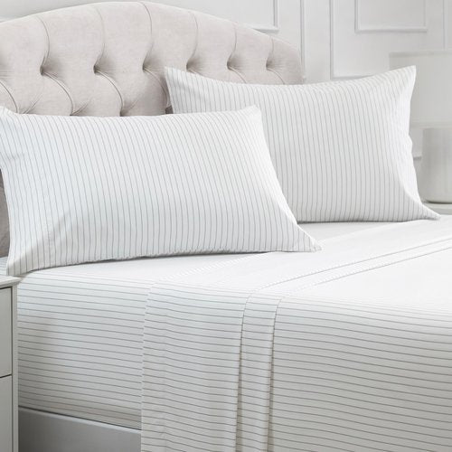 Mellanni California King Sheets Set - 4 PC Iconic Collection Bedding - Hotel Luxury, Extra Soft, Cooling Bed Sheets - Wrinkle, Fade, Stain Resistant (Cal King, Pinstripe Gray)