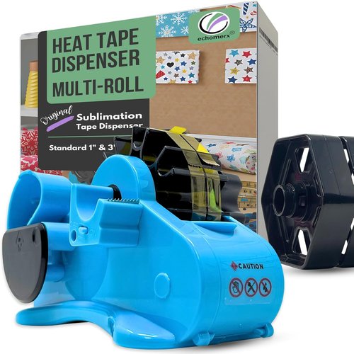 Echomerx Original Tape Dispenser - Multi-Roll Heat Resistant for Cricut & Thermal Press | Blue, 1" & 3" Core