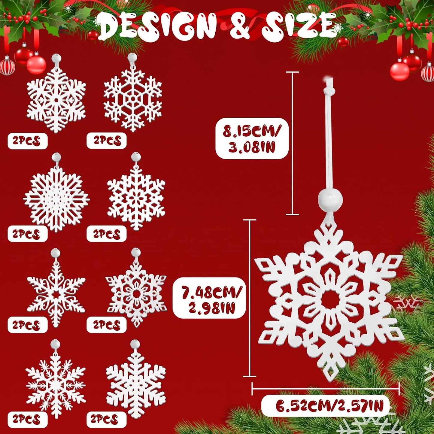 MEMOVAN 16PCS White Snowflake Ornaments - Wooden Hanging Decorations for Christmas Tree & Holiday Crafts