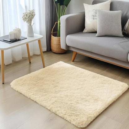 OLANLY Soft Fluffy Shaggy Bedside Rug - Machine Washable 2x3 Entryway Carpet in Cream for Kids & Nursery Decor