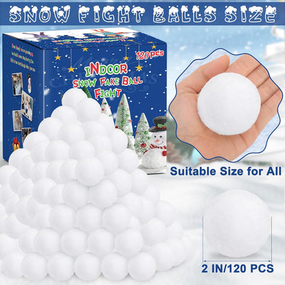 Skiennix Fake Snow Balls - Soft Plush Indoor/Outdoor Snowball Fight Set | 120 Pack for Kids & Christmas Decor