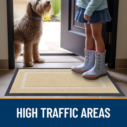 OLANLY Indoor Outdoor Front Door Mat - Waterproof, All-Weather, Easy Clean | Sturdy Natural Rubber, 23.5x15.5, Beige