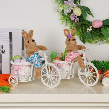 Juegoal Easter Tabletop Decorations - Set of 2 Bunny Couple Riding Bikes | 10" Cute Animal Figurines for Spring Home Decor