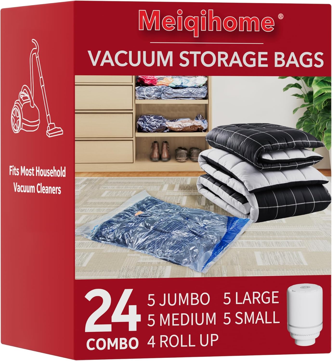 Skiennix Vacuum Seal Bags - Space-Saving Storage for Clothing & Bedding | 24 Pack with Electric Pump