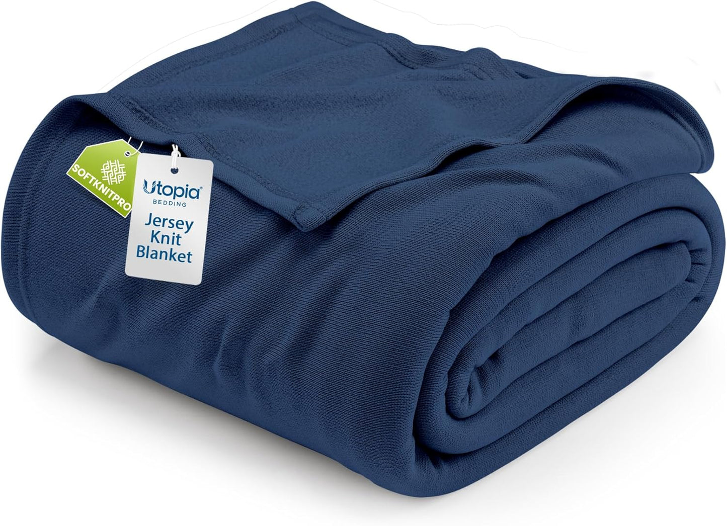 Utopia Bedding Knit Blanket - Soft Lightweight Jersey Queen Size (90x90 Inches) in Navy | Breathable Comfort for Bed & Couch