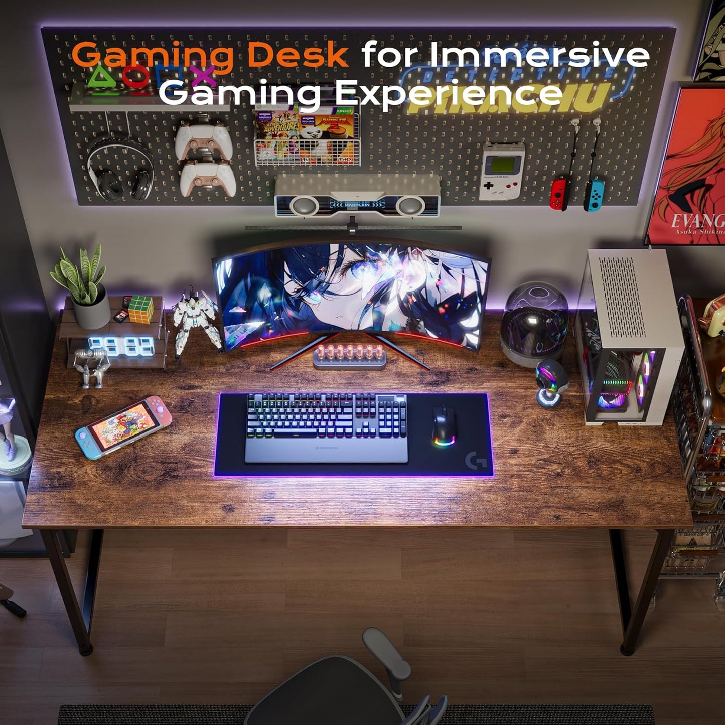 PRAISUN Computer Desk - 47" x 24" Gaming & Office Writing Desk with Rustic Brown Finish