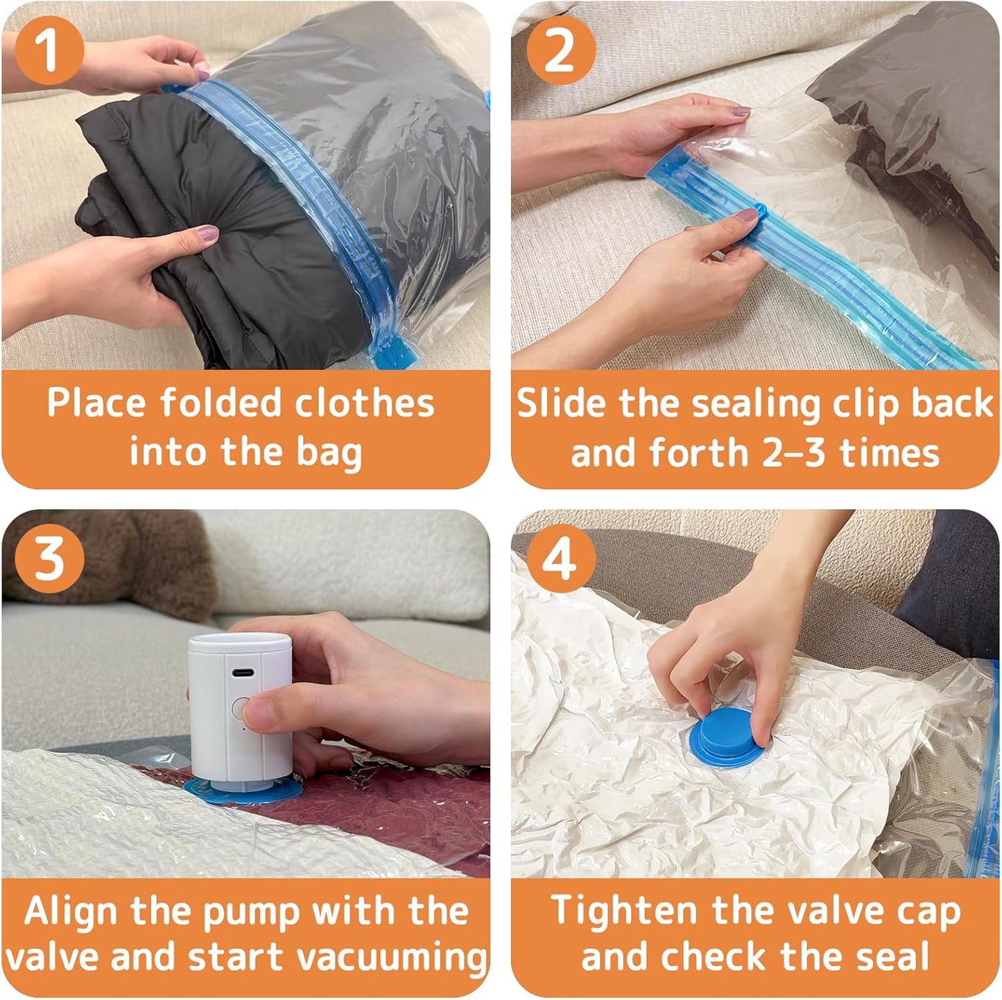 Travel Vacuum Bags - 12 Pack Compression Bags with Rechargeable Mini Pump for Luggage & Suitcase