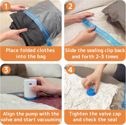 Travel Vacuum Bags - 12 Pack Compression Bags with Rechargeable Mini Pump for Luggage & Suitcase