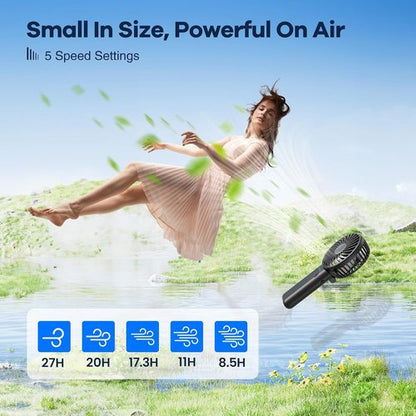 HandFan | Upgraded 5200mAh Portable Handheld Fan - 5 Speeds, 180° Foldable Design, Black