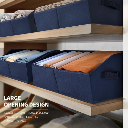 Homsorout Decorative Storage Baskets - Trapezoid Closet Bins with Handles, 3 Pack, Navy Blue