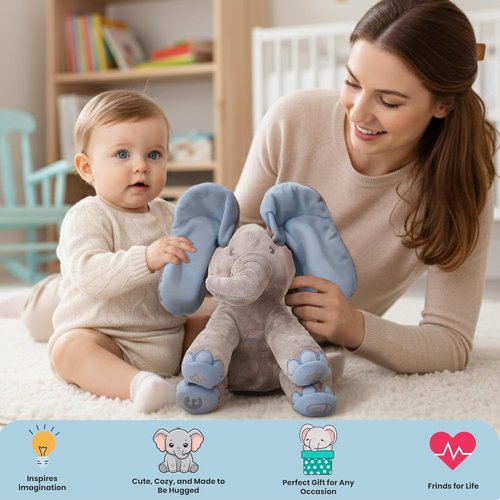 Dimple Kyle Peek-A-Boo Elephant Toy - Interactive Singing Plush with Moving Ears | Adorable Musical Stuffed Animal for Babies and Toddlers