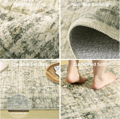 Skiennix Washable Rug Runners - Non-Slip Faux Wool Carpet for Hallways | Soft Low Pile, 2x6 ft