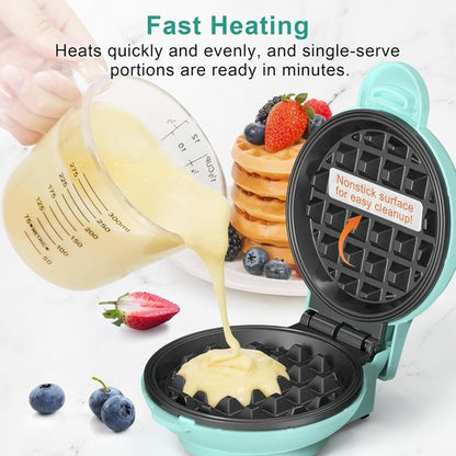 CROWNFUL Mini Waffle Maker - 4" Compact Chaffle Maker with Non-Stick Surface & Recipe Guide