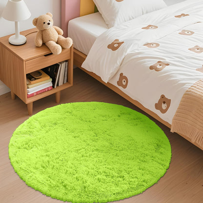 OLANLY Lime Green Round Rugs for Bedroom - Machine Washable, 3 ft Circle Area Rugs for Living Room, Soft and Fluffy Shaggy Carpet for Teen Girl and Boys, Nursery Rooms, Dorms, Home Decor Aesthetic