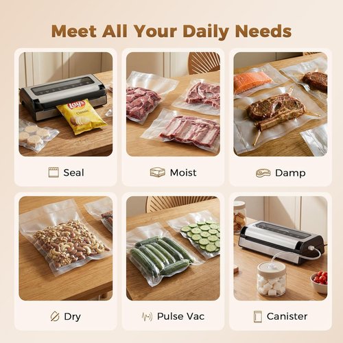 Automatic Food Vacuum Sealer Machine - 180W Hands-Free Kitchen Sealer with Built-In Cutter & Storage | Includes 2 Rolls & 10 Bags