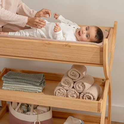 Comfy Cubs Baby Changing Table - Sturdy Wood Design with Two Open Shelves for Infant Storage - Natural Finish