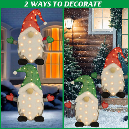 Waterglide Lighted Christmas Tinsel Gnomes - 24 Inch Pre-Lit 2D Stacked Holiday Decorations | Indoor/Outdoor Garden Decor