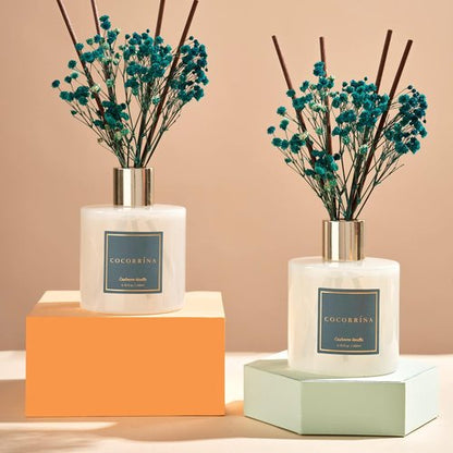 Cocorrína Premium Reed Diffuser Set - Cashmere Vanilla Scent with Preserved Baby's Breath | 2 Packs, 6.7oz