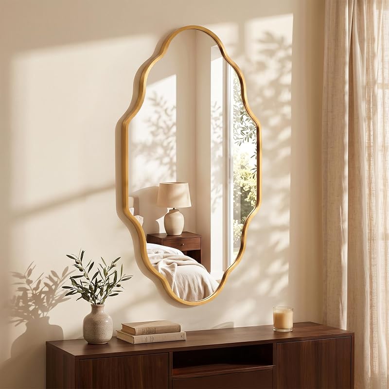 Octopus Gold Scalloped Wall-Mounted Mirror, 36"L x 20"W, Premium Metal Frame